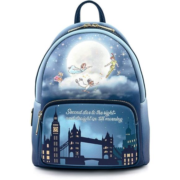 Loungefly Disney Peter Pan Second Star Glow In The Dark Blue Mini Backpack Bag